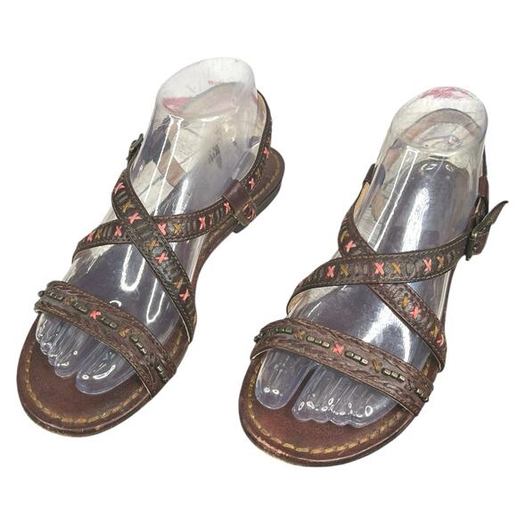 Frye Women’s Carson Boho Brown Leather Huarachi Criss Cross Sandal Size US 7 - Picture 6 of 11